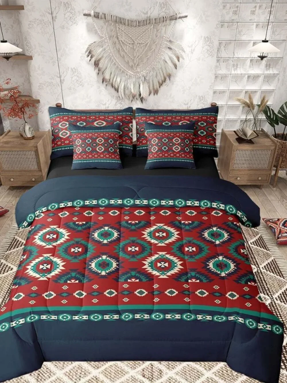 Southwestern Aztec Comforter Set with Sheets 7 Piece Queen Size Native American